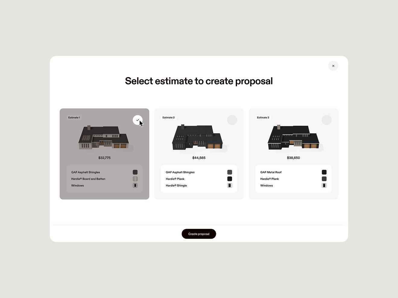 Three Hover Proposal options side-by-side on one screen